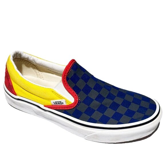 VANS Classic Slip On OTW Rally Shoes Checkerboard Blue Red Yellow Women 6.5 - Picture 2 of 7